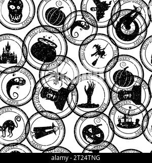 Halloween motif sans couture vieux timbres-poste, vintage postal Illustration de Vecteur