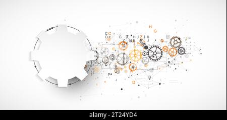Fond technologique abstrait avec lettres, roues dentées et effet plexus. Vecteur Illustration de Vecteur