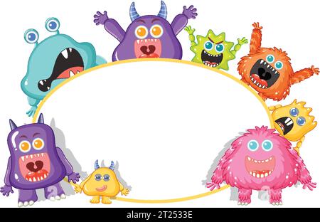 Un groupe d'adorables monstres extraterrestres dans un cadre de dessin animé Illustration de Vecteur
