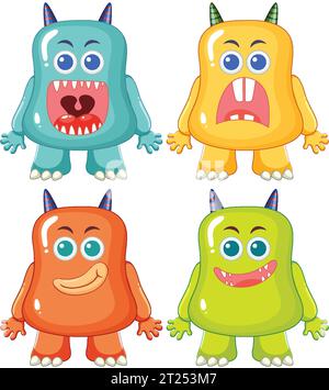 Une collection d'adorables monstres extraterrestres dans diverses couleurs vibrantes Illustration de Vecteur