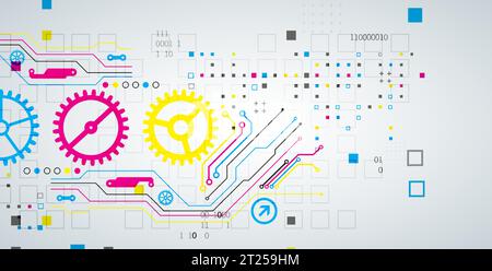 Contexte technologique abstrait avec divers éléments. Concept CMJN. Vecteur Illustration de Vecteur