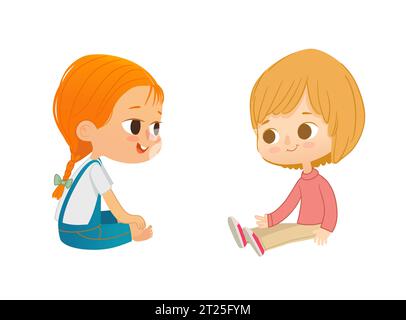 Garçon et fille assis sur le sol et parler. Illustration vectorielle Illustration de Vecteur