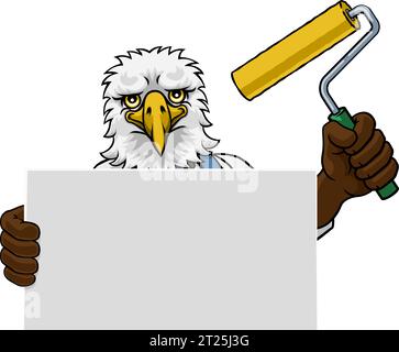 Eagle Painter Decorator Paint Roller Mascot Man Illustration de Vecteur