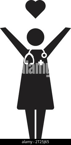 Pictogramme féminin vecteur icône médecin avec symbole de coeur pour consultation médicale dans l'illustration de glyphe Illustration de Vecteur