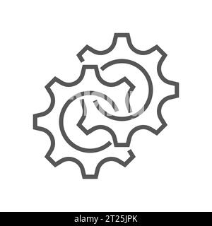 Icône noire isolée de contour de deux roues dentées sur fond blanc. Icône en forme de ligne de la roue dentée. Contour modifiable. SPE 10 Illustration de Vecteur