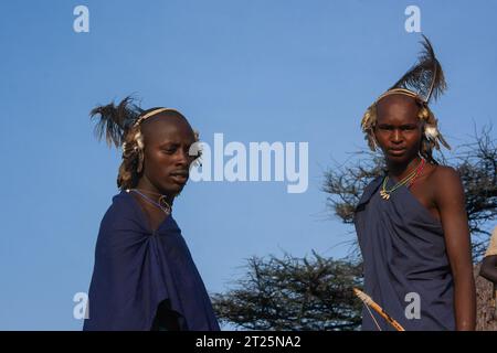 Les Njemps, également appelés «en-Jemusi», «il-Chamus», Ilchamus ou Iltiamus, vivaient autour du lac Baringo, dans un lieu appelé Marigat. Ils parlent Maa l Banque D'Images