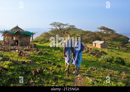 Les Njemps, également appelés «en-Jemusi», «il-Chamus», Ilchamus ou Iltiamus, vivaient autour du lac Baringo, dans un lieu appelé Marigat. Ils parlent Maa l Banque D'Images