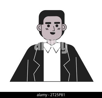 Homme noir souriant excité en costume noir et blanc personnage de dessin animé 2D. Illustration de Vecteur