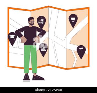 Nouveau concept d'illustration linéaire 2D d'exploration de voisinage Illustration de Vecteur