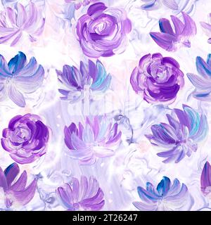 Motif sans couture de peinture abstraite fleurs violettes, original dessiné à la main, style impressionniste, texture de couleur, coups de pinceau de peinture, arrière-plan d'art Banque D'Images