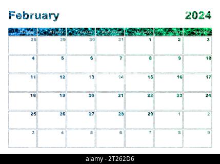 Calendrier février 2024, début de la semaine dimanche, design moderne Banque D'Images