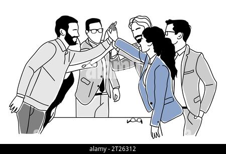 Équipe d'affaires donnant high five célébrant le succès Illustration de Vecteur