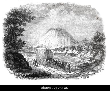 Silbury Hill, Wiltshire ; butte de craie artificielle préhistorique près d'Avebury. Illustration en noir et blanc de la 'Vieille Angleterre' publiée par James Sangster en 1860. Banque D'Images