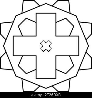 Mandala - Blank Symmetric Polygon 2D Shape Pattern Coloriage page pour Mindfulness, Meditation, Yoga Studio, Fashion textile et spirituel Content Illustration de Vecteur