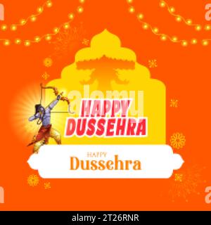 Illustration de Lord Rama tenant Bow et Arrow dans Happy Festival de Dussehra en Inde Illustration de Vecteur