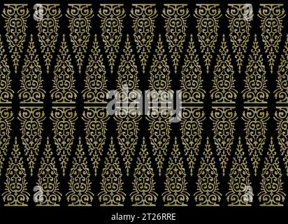 Traditionnel classique malais tissé à la main vert Songket comme batik d'Indonésie ou motif ethnique avec des fils d'or vecteur, mandala floral de malaisie Illustration de Vecteur