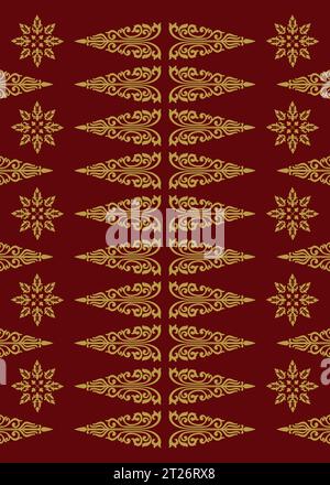 Traditionnel classique malais tissé à la main vert Songket comme batik d'Indonésie ou motif ethnique avec des fils d'or vecteur, mandala floral de malaisie Illustration de Vecteur