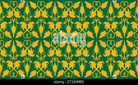 Traditionnel classique malais tissé à la main Songket rouge comme batik d'Indonésie ou motif ethnique avec vecteur de fils verts, mandala floral de malaisie Illustration de Vecteur
