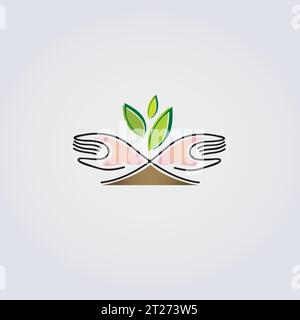 Icône mains symbole logo Vert Business Leaves Foliage Ground Growth Element Illustration de Vecteur
