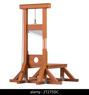 Guillotine, guillotine en bois. Rendu 3D isolé sur fond blanc Banque D'Images