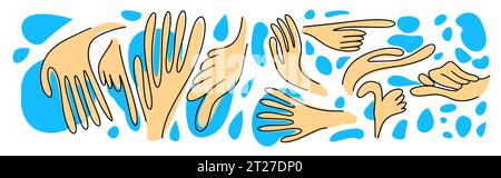 Mains avec ensemble d'eau. Lavez-vous les mains. Arrêtez le coronavirus. dessin à la main. Pas IA, Illustrat3. Illustration vectorielle Illustration de Vecteur