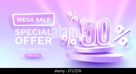 Offre à prix réduit, bannière de rabais de 50 $. Promotion sur le tableau d'affichage. Vecteur Illustration de Vecteur