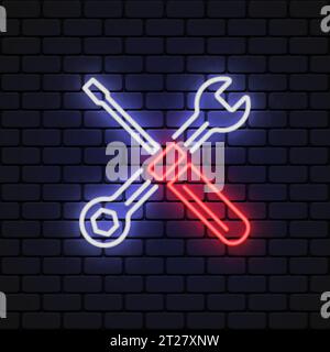 Outils icône tournevis néon sur fond clair. Illustration vectorielle Illustration de Vecteur