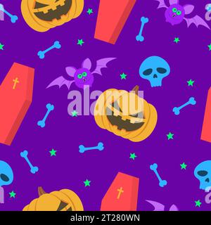 Motif sans couture Halloween avec citrouilles et crânes. Fond vectoriel EPS10 Illustration de Vecteur