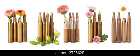 Ensemble de balles et de belles fleurs isolées sur blanc Banque D'Images
