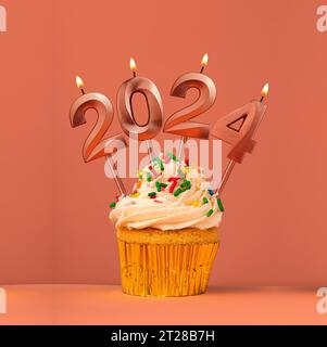 Bougies numéro 2024 pour bonne année - célébration de la veille du nouvel an Banque D'Images
