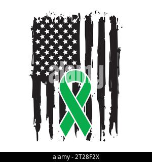 Conscience de paralysie cérébrale, ruban vert, vecteur drapeau américain en détresse Illustration de Vecteur