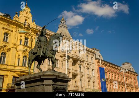 La statue équestre de Ban Jelacic (un général d'armée réputé, connu pour ses campagnes militaires pendant les révolutions de 1848 et pour son abolition Banque D'Images