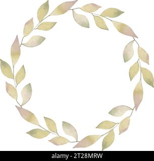 Couronne ronde, cadre de branches avec des feuilles. Un élément de conception de forêt simple. Idéal pour la publicité saisonnière, invitations, cartes, Thanksgiving.Hand Illustration de Vecteur