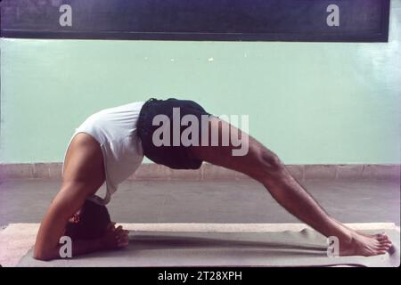 Le yoga est essentiellement une discipline spirituelle basée sur une Science extrêmement subtile qui se concentre sur l'harmonie entre l'esprit et le corps. C'est un art et une science pour une vie saine. Le mot 'Yoga' est dérivé de la racine sanskrit yuj signifiant 'rejoindre', 'joug' ou 'unir'. Le yoga est un groupe de pratiques ou de disciplines physiques, mentales et spirituelles qui ont pris naissance dans l'Inde antique et visent à contrôler et à maintenir l'esprit, reconnaissant une conscience-témoin détachée intacte par l'esprit et la souffrance banale. Banque D'Images