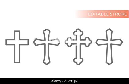 Croix de Cristian ou jeu d'icônes vectorielles catholiques. Crucifix de l'église, icônes du christianisme. Illustration de Vecteur