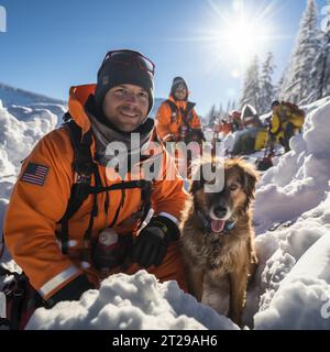 Les aides utilisent des aides à l'évacuation pour rechercher des personnes enterrées dans une avalanche, ai regergé Banque D'Images