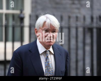 Londres, Royaume-Uni. 17 octobre 2023. Andrew Mitchell, ministre d'État (développement et Afrique) part après la réunion du Cabinet Downing Street No 10. Banque D'Images