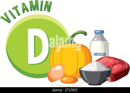 Apprenez-en plus sur les aliments essentiels qui fournissent de la vitamine D. Illustration de Vecteur