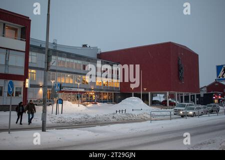 La vieille ville de Kiruna, Norrbotten en Laponie suédoise. Photographié le 17 octobre 2023 une froide journée d'hiver. Banque D'Images