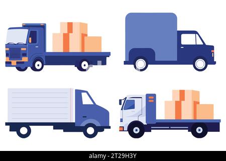 Camions tirés à la main pour le travailleur de livraison dans le style plat isolé sur le fond Illustration de Vecteur