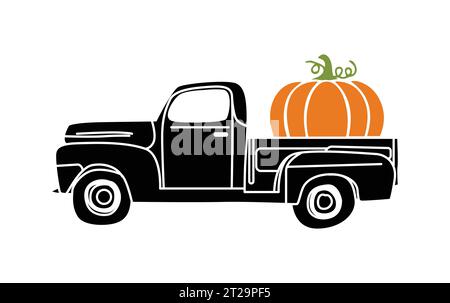 Vecteur de camion de citrouille, camion Vintage d'automne avec illustration de citrouille sur fond blanc Illustration de Vecteur