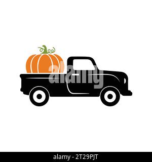 Vecteur de camion de citrouille, camion Vintage d'automne avec illustration de citrouille sur fond blanc Illustration de Vecteur