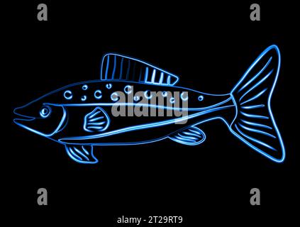 Illustration isolée vectorielle d'un poisson avec effet néon. Illustration de Vecteur