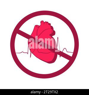 Illustration isolée du vecteur d'arrêt cardiaque. Cardiopathies. Crise cardiaque. Infarctus. Illustration de Vecteur