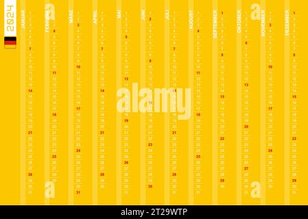 Calendrier vertical à une rangée pour l'année 2024 en allemand. Calendrier allemand pour 2024 avec les dimanches surlignés. Illustration vectorielle. Illustration de Vecteur