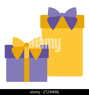 Deux boîtes cadeaux avec ruban et Bow. Paquet de cadeau de style plat avec surprise à l'intérieur. Conception de modèle pour surprise, événement de célébration, cadeaux, naissance Illustration de Vecteur