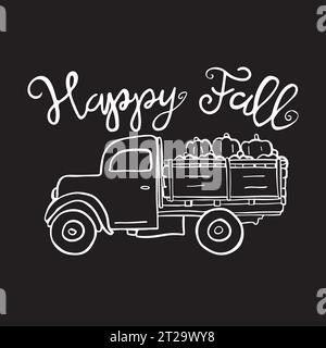 Vecteur de camion de citrouille, camion Vintage d'automne avec illustration de citrouille sur fond blanc Illustration de Vecteur