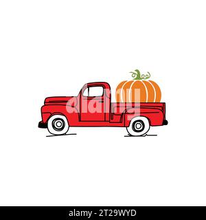 Vecteur de camion de citrouille, camion Vintage d'automne avec illustration de citrouille Illustration de Vecteur