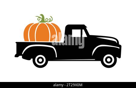 Vecteur de camion de citrouille, camion Vintage d'automne avec illustration de citrouille sur fond blanc Illustration de Vecteur