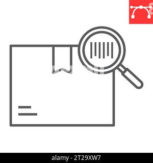 Icône de ligne de colis de suivi, loupe et trouver, icône de vecteur de suivi de code-barres, graphiques vectoriels, signe de contour de trait modifiable, eps 10. Illustration de Vecteur